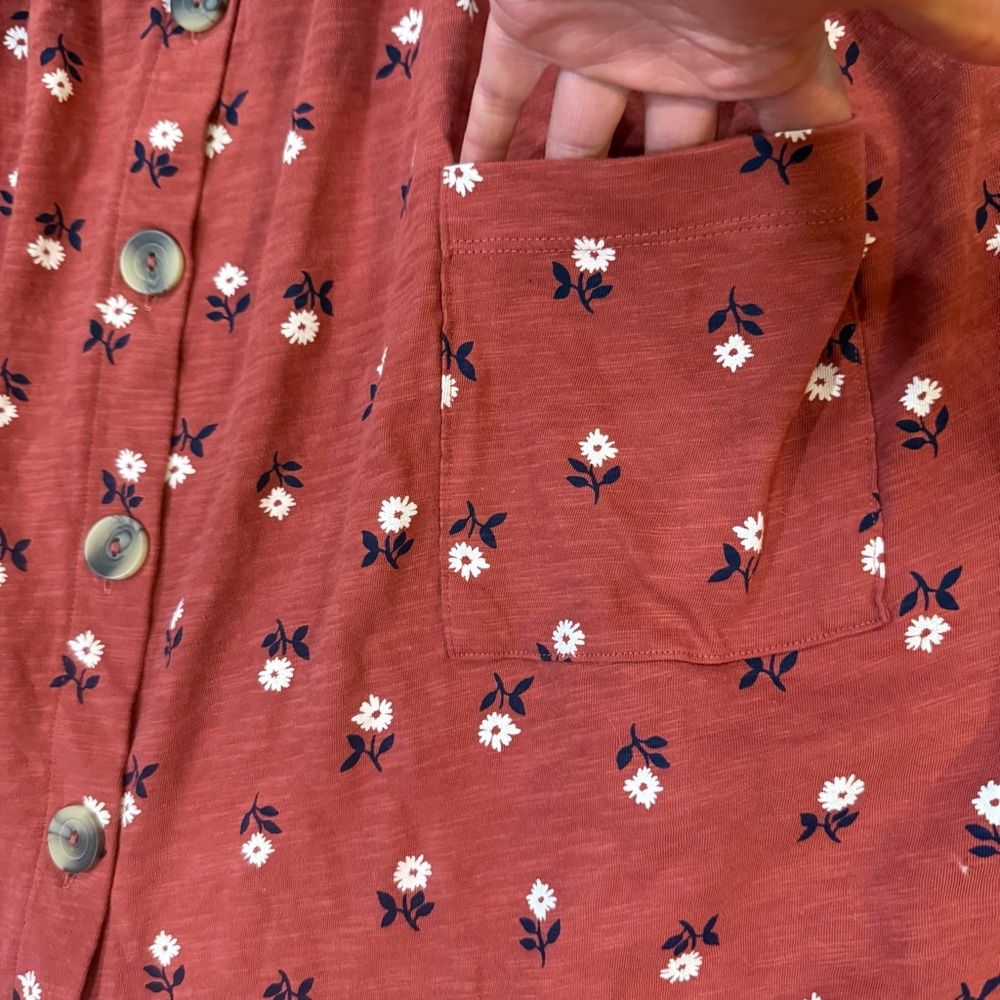 Dip 100% Organic Cotton Dress Womens XS Short Sleeves Button Front Floral Red - Picture 3 of 7